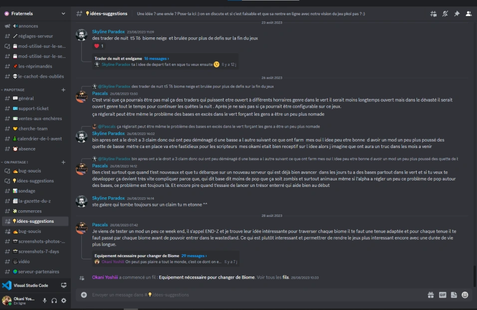 Une capture d'écran du serveur Discord des Fraternels.